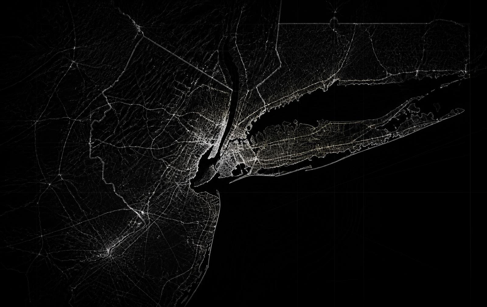 Dark map illustration of the New York tri-state service area